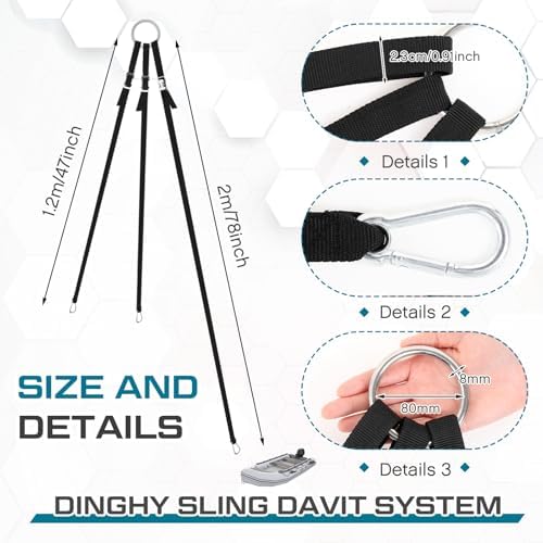 3 Leg Inflatable Dinghy Boat Lift Slings Universal Heavy Duty Adjustable Davit Stainless Steel Hardware Nylon Webbing Dinghy Sling System for Weighing up to 1000lb Rigid Boats