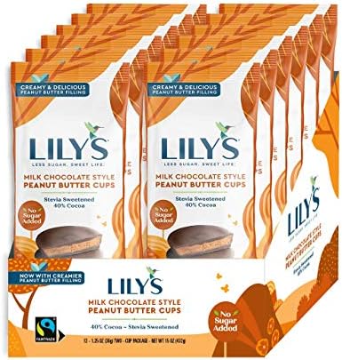 Lily's Sweets Milk Chocolate Style Peanut Butter Cups by | Stevia Sweetened, No Added Sugar, Low-Carb, Keto-Friendly, Gluten-Free & Non-Gmo | 12 Pack, 2 Cups per Pack