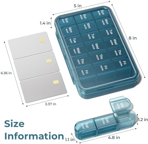 Daviky Pill Organizer 3X a Day, Weekly Pill Box 7 Day, Travel Pill Case with Large Containers, Pill Case for Vitamins, Medication, Supplements and Fish Oils