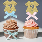 Rsstarxi 24 Pack Glitter Gender Reveal Cupcake Toppers Boy or Girl Cupcake Toppers Pink or Blue Bow Tie Cupcake Picks for Baby Shower Gender Reveal Theme Party Cake Decorations