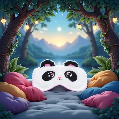 White Cute Panda Sleeping Mask, Soft Fluffy Plush Blindfold Funny Novelty Animal Sleep Mask Eye Cover Eyeshade for Girls Boys Women Men Night Nap Travel Meditation