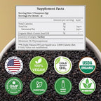 Black Seed Oil Organic Cold Pressed Unrefined Glass Bottle | USDA Certified Organic Black Cumin Seed Oil | High Thymoquinone Omega 3 6 9 | For Immune Support, Joints, Digestion, Hair & Skin | 8 Fl oz