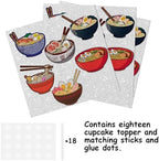 18pcs Glitter Dessert Cupcake Topper Pick for Japanese Food Noodle Theme Decor Supplies Baby Shower Men Woman Happy Birthday Party Decorations