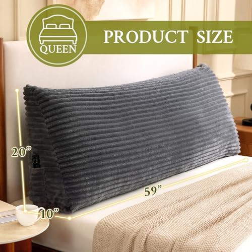 Headboard Pillow Queen, Headboard Wedge Pillow, Back Rest Pillows for Sitting, Reading, Working, Triangle Pillow with Removable Cover, Daybed Pillows for Bed Dorm Sofa, Dark Grey