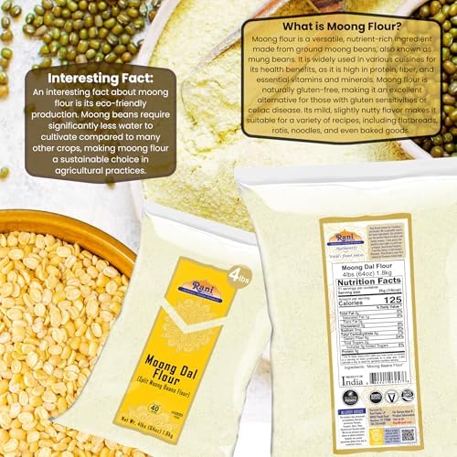 Rani Moong Flour (Mung Bean Flour, Green Gram Flour) 64oz (4lbs) 1.81kg Bulk ~ All Natural | Vegan | Gluten Friendly | NON-GMO | Kosher | Indian Origin