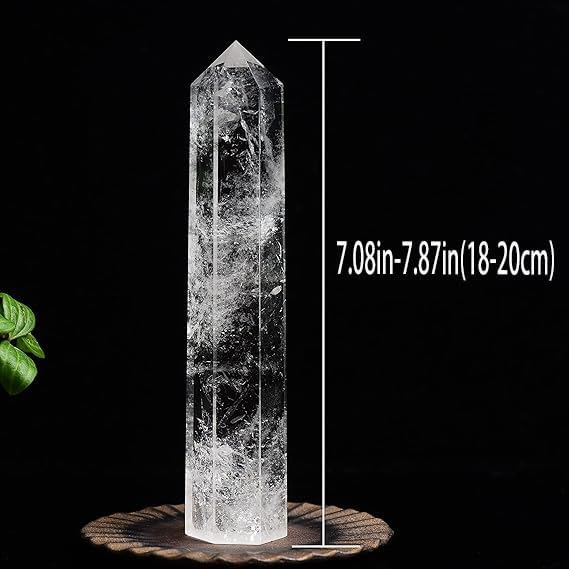 Large Clear Quartz Healing Crystal Towers / 7.08-7.87" Natural Crystal Wand / 6 Faceted Chakra Crystal Point Reiki Meditation Therapy