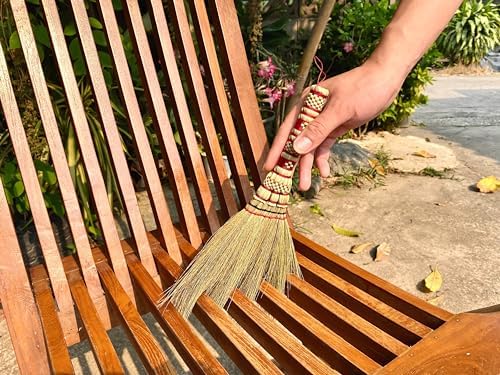 Small Corn Wisk Brush Broom 11 Inch Blue, Red Flagged Indoor Heavy Duty Multi Surface Hard & Soft Floor 100% Handmade(Blue), AW038-AW0038, length 11 Inch, wide 4.5 inch,