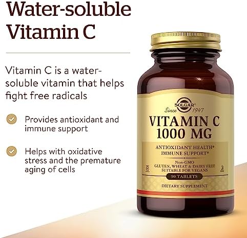 Solgar Vitamin C 1000 mg, 90 Tablets - Antioxidant & Immune Support, Overall Health, Healthy Skin & Joints - Bioflavonoids Supplement - Non-GMO, Vegan, Gluten Free, Kosher - 90 Servings