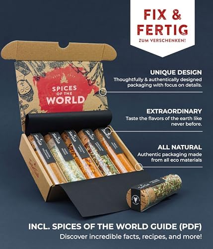 TIMBER TASTE® Gourmet Spice Set - 5 exotic spices and seasonings sets from around the world | gifts for men | gifts for dads | fathers day gift | gift for dad | spice blends | best seasoning set