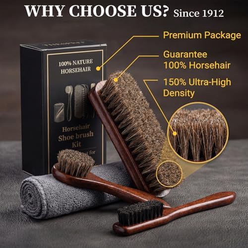 4PCS 100% Horse Hair Brush for Leather Shoe Brush Cleaning Boot Care Horse Hair Brush for Polishing Shining Buffing Dauber Applicator Suede Brush Professional Shoe Shine Brush for Cloth Car Seat Bag