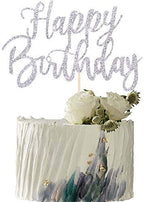 Handmade Glitter happy birthday Cake Topper, Happy Birthday Cake Bunting Decor, Party Decoration Supplies (Silver)