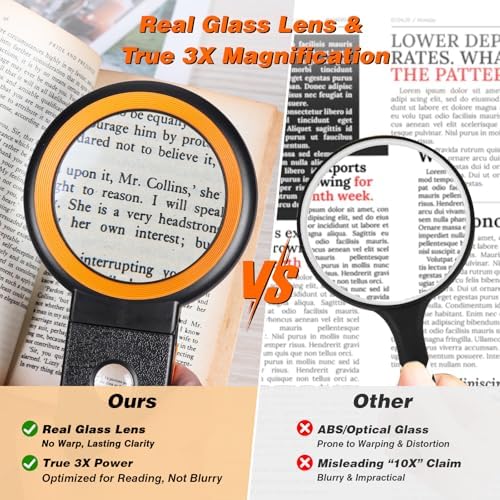 KIBTOY Magnifying Glass with Light and Stand, Foldable Handheld Magnifying Lenses 18 LED Illuminated Lighted Magnifier for Seniors Reading, Close Work, Coins, Jewelry Black