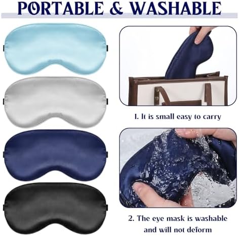 4 Pcs Silk Sleep Mask for Sleeping with Adjustable Strap, Silk Eye Masks Satin Blackout Blindfold Sleep Eye Cover Comfortable Blindfold Eyeshade for Men&Women