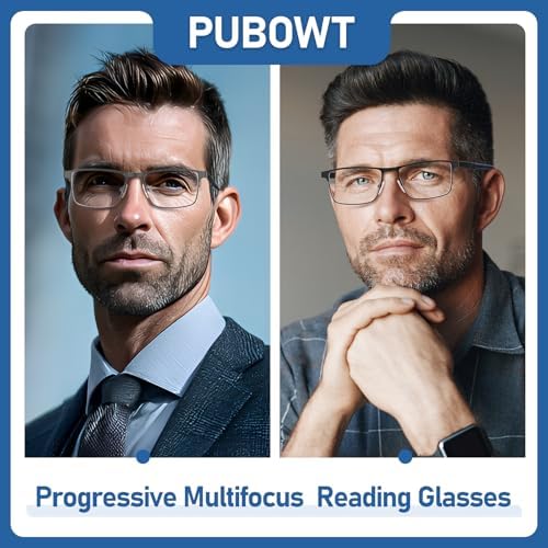 2-Pack Multifocus Progressive Reading Glasses Men Blue Light Multifocal Computer Readers No-Line Trifocal Near Range