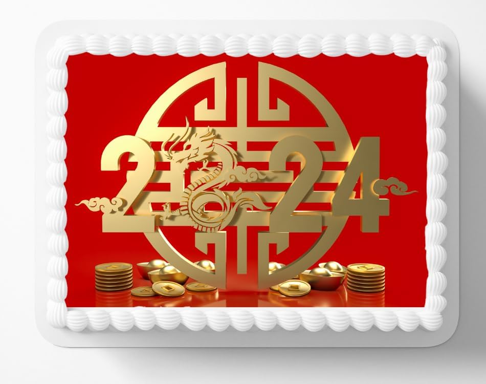 Chinese New Year Of The Dragon Edible Image Edible Cake Topper Frosting Sheet Icing Paper Cake Decoration Edible Cake Sticker Easy To Apply Cake Decal
