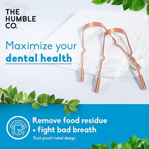 The Humble Co Tongue Scraper for Adults & Kids, 2 Pack - 100% Copper Tongue Cleaner Helps Eliminate Bad Breath & Bacteria - Dental Oral Care Products & Personal Hygiene Essentials