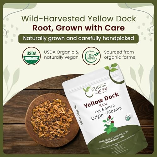 Organic Way Yellow Dock Root Cut & Sifted (Rumex Crispus) - European Wild-Harvest | Organic & Kosher Certified | Vegan, Non GMO & Gluten Free | USDA Certified | Origin - Albania (2Oz)