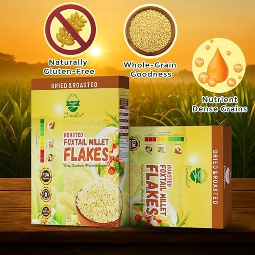 Danodia Foods Organic Foxtail Millet Flakes (450g/17oz) | Roasted & Ready-to-Eat | Ideal for Porridge, Puddings, Desserts & Smoothie Bowls | Gluten-Free & Nutritious | High Fiber & Vegan Protein