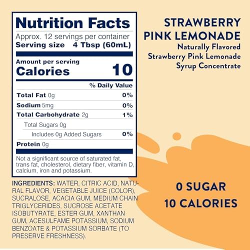 Jordan's Skinny Mixes Sugar Free Syrup, Strawberry Lemonade, Fruit Flavored Water Enhancer, Drink Mix Iced Tea, Lemonade, Drinks, Low Calorie Water Flavoring, Dairy & Gluten Free, Kosher, 25.4 Fl Oz, 2 Pack