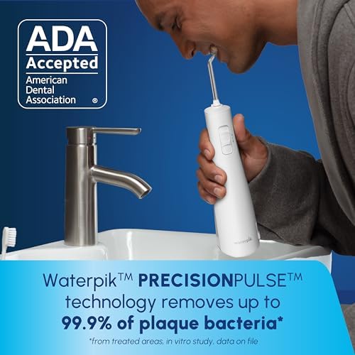 Waterpik Cordless Pulse 3100 Rechargeable Portable Water Flosser for Teeth, Gums, Braces Care and Travel with 2 Flossing Tips, Waterproof for Shower Use, ADA Accepted, WF-20 White, Amazon Exclusive