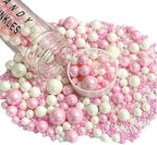 Sprinkles Edible Pink White Pearl Sugar Sprinkles Candy 142g/5.01oz Mix Size Pink White Pearls Baking Cupcake Toppers Cookie Ice Cream Decorations for Wedding Parties Valentines Day