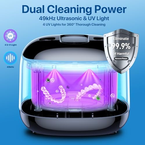 Ultrasonic Retainer Cleaner Machine, 49KHz 220ML Dental Cleaning Pod with Digital Timer, Deep Cleaning Ultrasonic Dentures Cleaner for Night Guards, Braces, Aligner, Toothbrush, Jewelry, Black