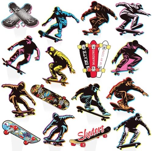 Skateboard Party Cupcake Toppers 48Pcs Skateboarding Cake Decorations Skate Party Cupcake Picks Skateboarder Birthday Decorations for Sports Skating Baby Shower Supplies