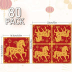 Whaline 80 Pcs Chinese New Year Luncheon Napkins Disposable Paper Napkin Decorative Chinoiserie Red Gold Horse Dessert Dinner Hand Napkin for Spring Festival Lunar New Year Party Supplies Table Decor