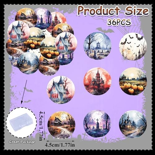 36PCS Edible Halloween Scene Cupcake Toppers Wafer Paper Pumpkin Cake Decorations Haunted House Castle Cupcake Picks for Halloween Eve Theme Party Birthday Decor Supplies