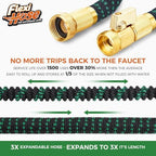 Flexi Hose with 8 Function Nozzle, 100FT - Lightweight Expandable Garden Hose, No-Kink Flexibility, 3/4 Inch Solid Brass Fittings and Double Latex Core - Black and Green
