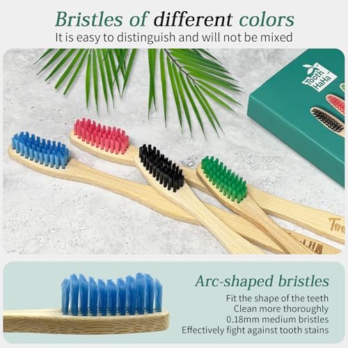 Bamboo Toothbrushes, Medium Bristles BPA-Free Bristles Toothbrushes for Adults - Eco-Friendly, Natural Wooden Toothbrush 4 Pack