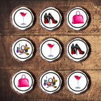 Bag, Shoes & Make Up Edible Cupcake Toppers, Girls Edible Cake Decorations, Pink Cake Decorations for Women, Party Girl Bachelorette Cookie Decor, 48 x 3cm / 1.18 inch UNCUT Discs