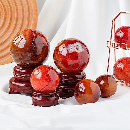 Natural Red Carnelian Agate Ball - Healing Crystal Sphere Balls with Stand - Quartz Crystal Sphere Minerals Specimen for Fengshui Meditation Energy Reiki Home Decor,40-50mm