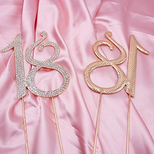 Honbay 18 Cake Topper Premium Sparkly Crystal Rhinestones Cake Topper Cake Decoration for 18th Birthday Party (18 Gold)