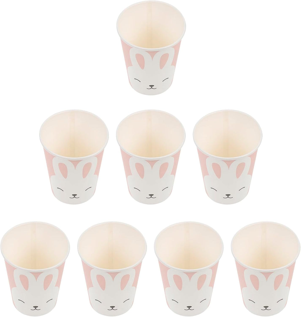 NUOBESTY Party Paper Cups Disposable 9oz Rabbit Cartoon Paper Drinking Cups 8pcs Portable Picnic Festival Supplies for Outdoor Gatherings and Birthday Parties