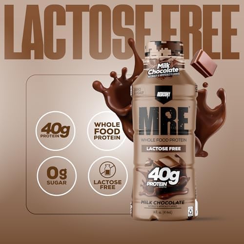 REDCON1 MRE Ready to Drink Protein Shake, Milk Chocolate - Lactose Free RTD 40gr Protein Made with Real Whole Food Protein Blends - Easy to Digest Nutritional Shake (12 Pack)