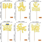 24 Pack Happy Father's Day Cupcake Toppers Glitter Best Dad Ever Cupcake Picks Love Father #1 Dad Tie Moustache Hat Tool Cake Decorations for Happy Father's day Theme Men Birthday Party Supplies Gold