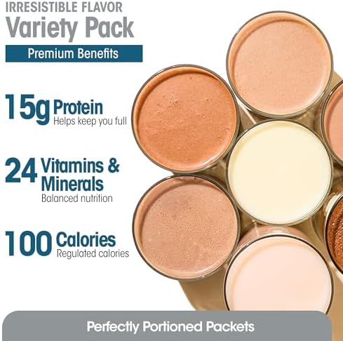 WonderSlim Meal Replacement Shake, Variety Pack, 15g Protein, 24 Vitamins & Minerals, Gluten Free (7ct)