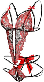 Donnalla Women's Deep V Lace Teddy One Piece Lingerie Cutout Strappy Lingerie