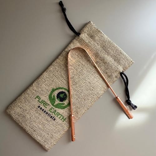 Pure Copper Tongue Scraper for Adults and Kids - Ayurvedic Tongue Cleaner with Case - Reusable Copper Tongue Cleaner for Fresh Breath and Daily Oral Care by PURE EARTH Essentials (1 Piece/Pack)