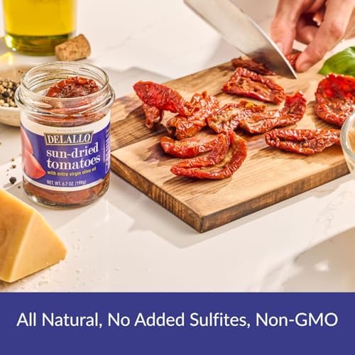 DeLallo Sundried Tomatoes in Oil, Marinated in Seasoning and Fresh Italian Extra Virgin Olive Oil, Grown and Harvested in Italy, No Added Sulfites, Non-GMO, 6.7 oz Jar, (6 Pack)