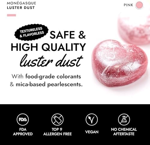 MONÉGASQUE Pink Edible Glitter for Drinks 15g – Pink Edible Glitter for Cakes – Luster Dust for Drinks, Food, & Cake Decorating – Cocktails & Easter Cake Decorations Spray – Cocktail Drink Shimmer