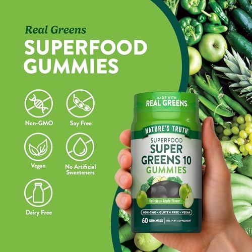 Nature's Truth Super Greens Gummies | 60 Count | Vegan, Non-GMO & Gluten Free | Made with Real Greens | Apple Flavor