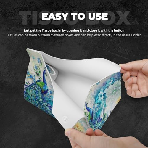 Peacocks and flowers Tissue Box Cover Rectangle PU Leather Facial Tissue Case Paper Holder Organizer for Decor Bathroom Vanity Countertop Bedroom Dresser Night Stand Desk Tabletop Car Office