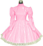 Plus Size Bridesmaid Dress Long Sleeve Maid Dress Cute Cosplay Costumes Vinyl Dresses Candy Color Lace 7XL Women Dresses,Light Pink,XXXL