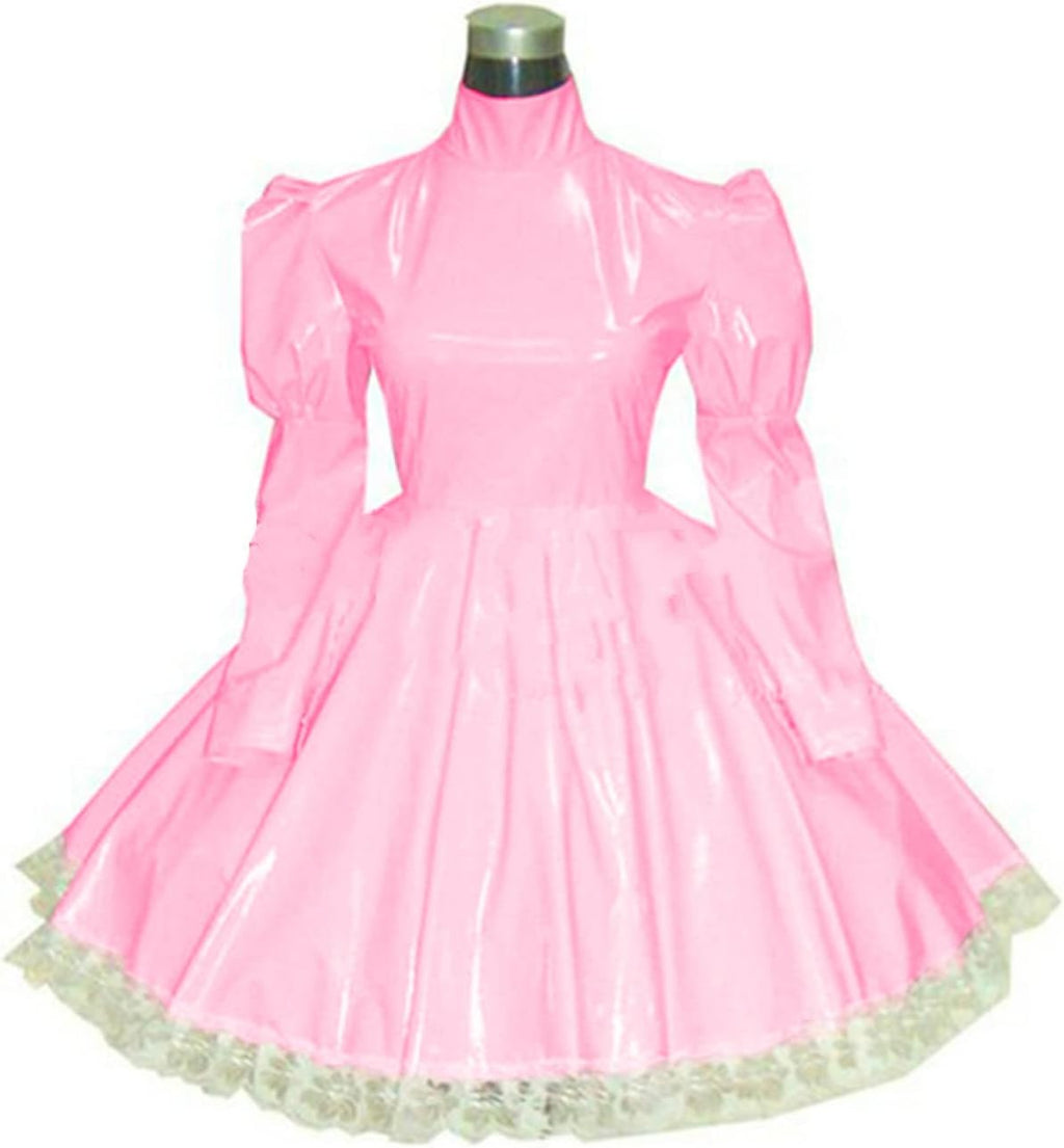 Plus Size Bridesmaid Dress Long Sleeve Maid Dress Cute Cosplay Costumes Vinyl Dresses Candy Color Lace 7XL Women Dresses,Light Pink,L