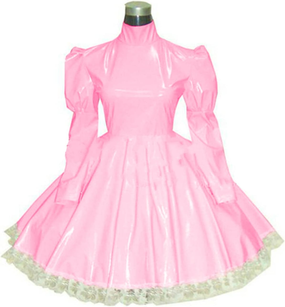 Plus Size Bridesmaid Dress Long Sleeve Maid Dress Cute Cosplay Costumes Vinyl Dresses Candy Color Lace 7XL Women Dresses,Light Pink,L