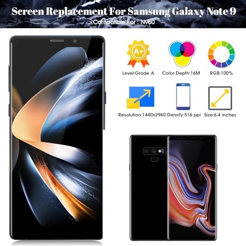 TFT for Samsung Note 9 Screen Replacement for Samsung Galaxy Note 9 LCD Digitizer for Samsung SM-N960 Touch Screen Display Assembly Repair Kits (with Frame) (Blue)