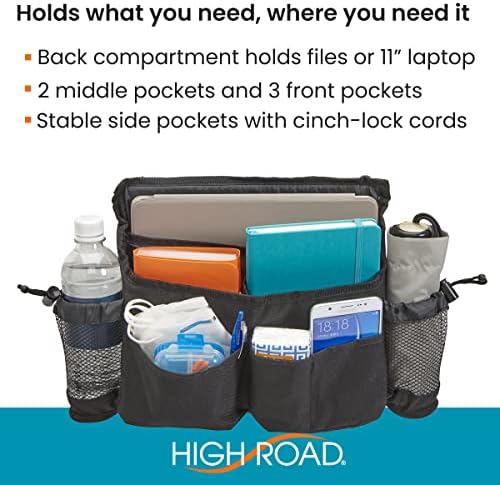 High Road Mobility Scooter Bag, Walker Caddy and Wheelchair Storage Bag - 8-Pocket Mobility Organizer with Bottle and Cup Holder for Wheelchairs, Walkers and Scooters