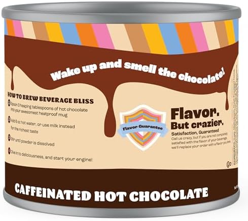 Crazy Cups Caffeinated Molten Chocolate Souffle Hot Cocoa Mix - Premium Coffee Substitute, 12 Ounce Canister for Bulk Hot Chocolate Lovers